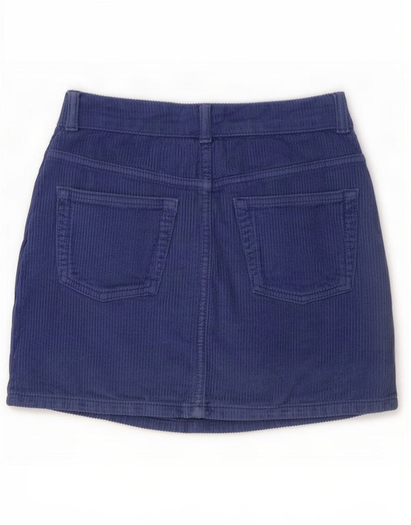Topshop Donna Mini Gonna in Velluto a Coste UK 4 XS W24 Blu Navy Cotone