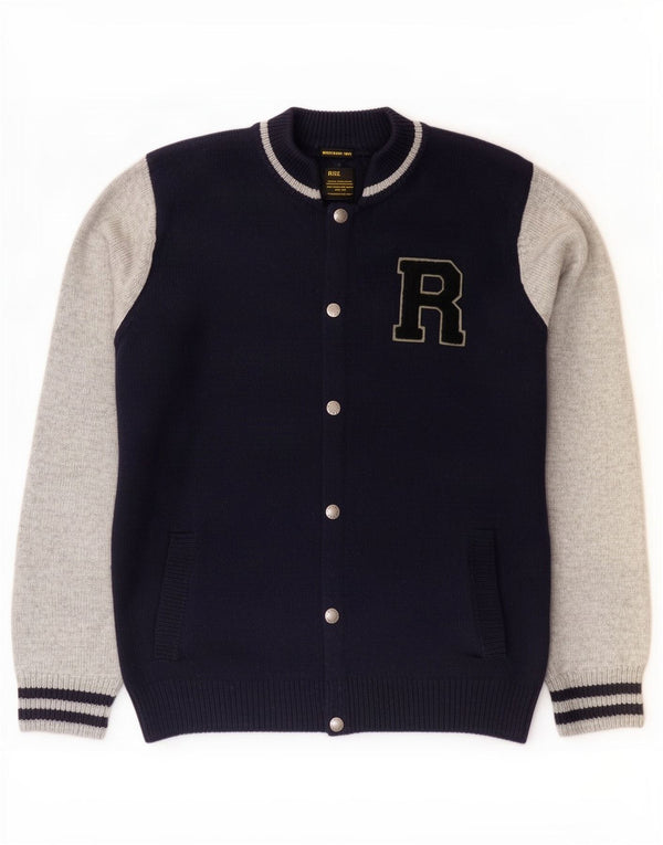 Maglione cardigan grafico da uomo Rifle XL in lana color block blu navy