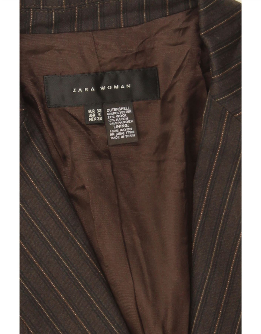 Женский пиджак на 1 пуговице Zara EU 38, маленький коричневый полиэстер в тонкую полоску