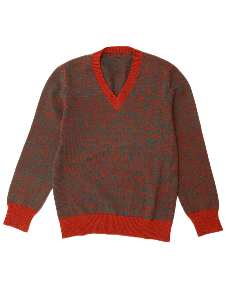 VINTAGE Herre V-hals sweater Medium Rød Flecked