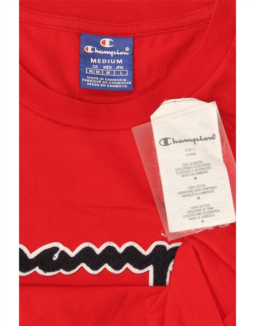 Champion Mens Graphic Top Long Sleeve Medium Red Cotton