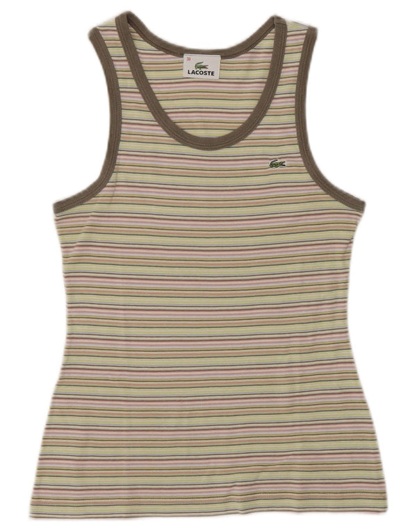 Lacoste Womens Crop Vest Top Size 38 Medium Multicoloured Striped Cotton