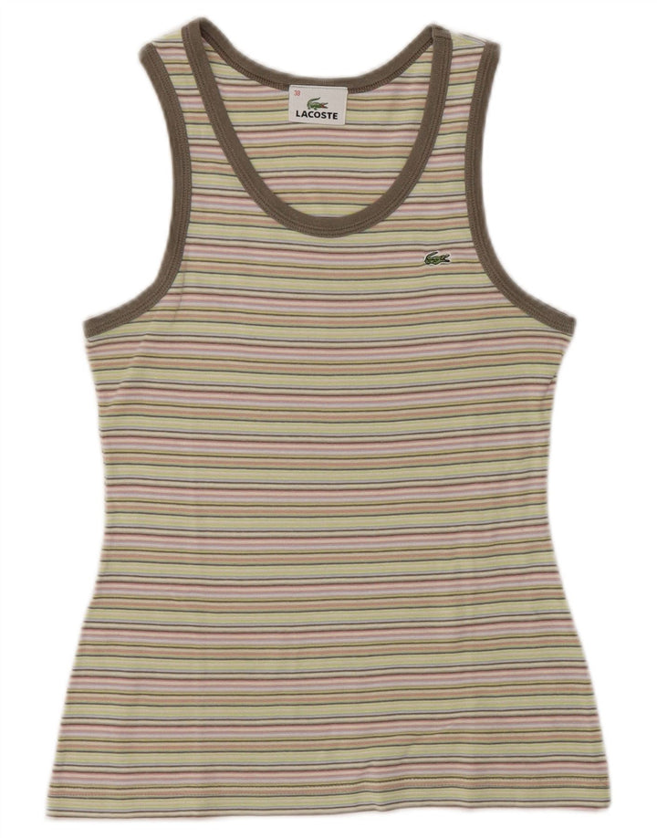 Lacoste Damen Crop Vest Top Größe 38 Medium Mehrfarbig gestreifte Baumwolle