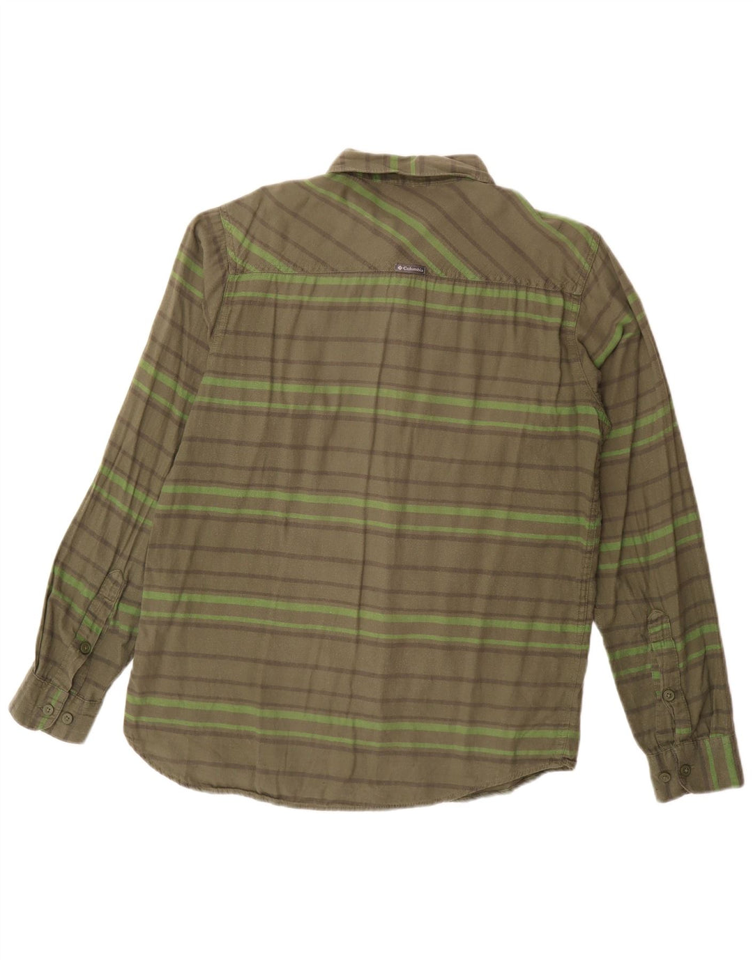 Columbia Mens Flannel Shirt Small Khaki Striped Cotton
