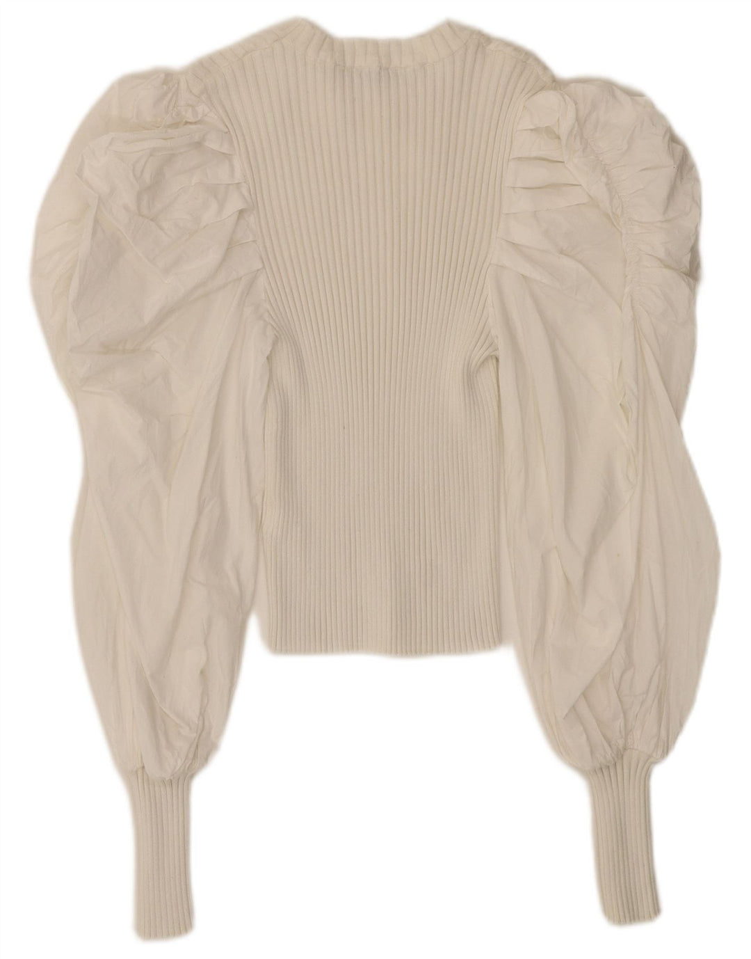 Zara Womens Crop Long Sleeve Blouse Top UK 12 Medium White Cotton