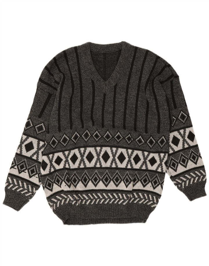 Vintage Herre V-hals sweater Medium Grey Argyle/Diamond