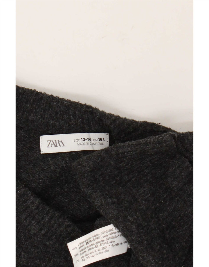Zara Boys Crew Neck Jumper Sweater 13-14 Years Grey Polyester