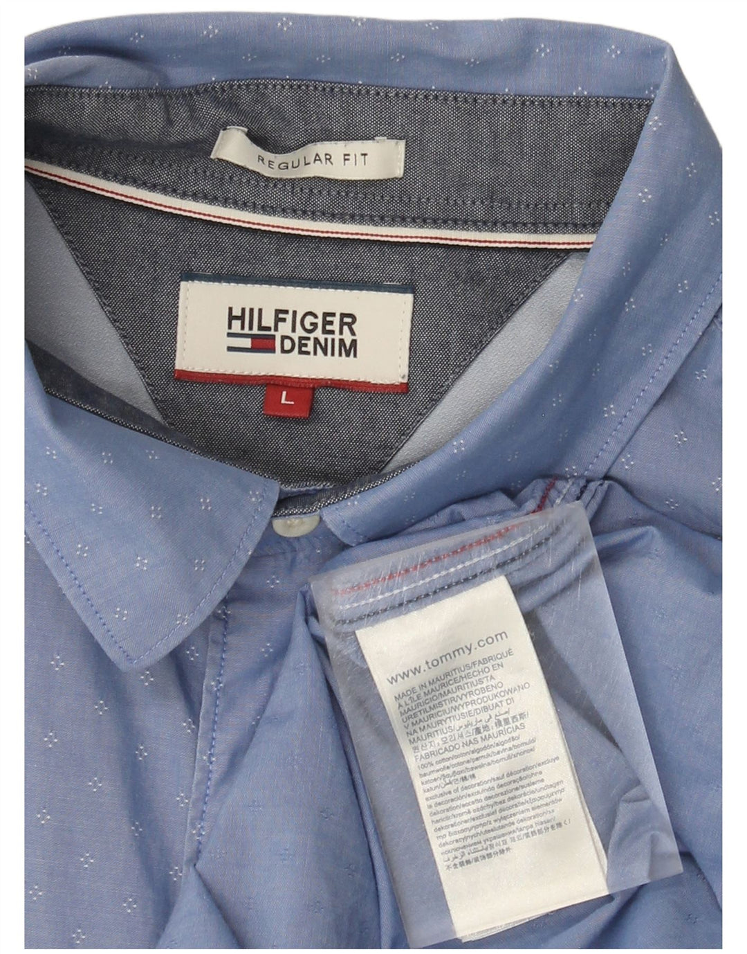 TOMMY HILFIGER Mens Regular Fit Shirt Large Blue Spotted Cotton