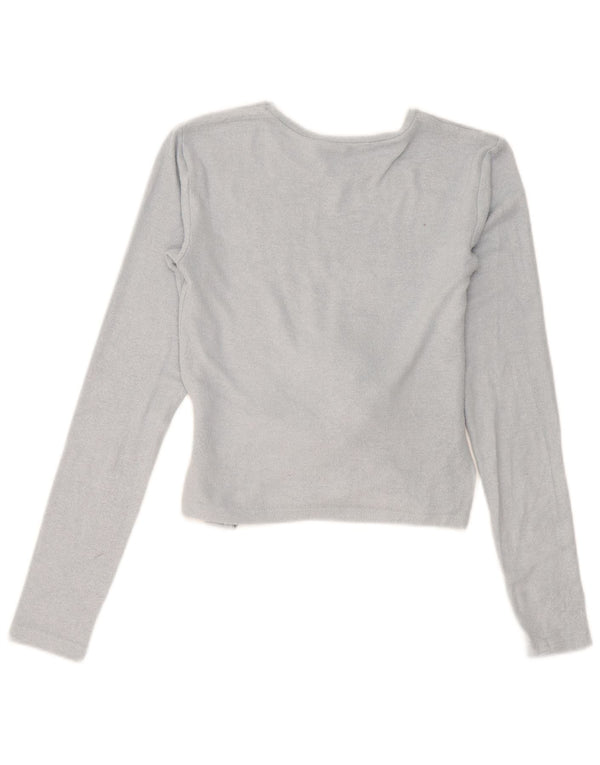 Zara Womens Crop Top Manches Longues UK 10 Petit Bleu