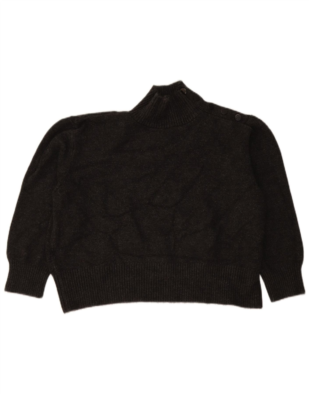 Zara Womens Oversized Crop Button Neck Jumper Sweater UK 10 Small Grey