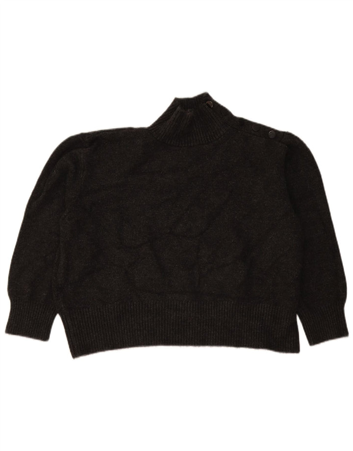Zara Womens Oversized Crop Button Neck Jumper Sweater UK 10 Small Grey