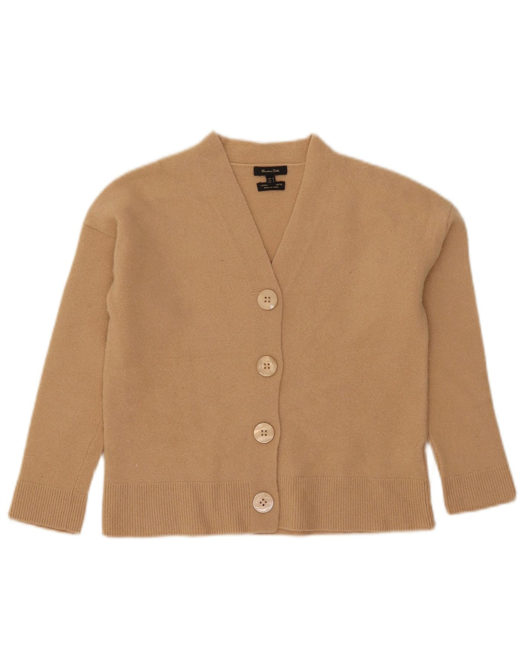 Massimo Dutti Damen Crop Cardigan Pullover UK 12 Mittelbeige Wolle