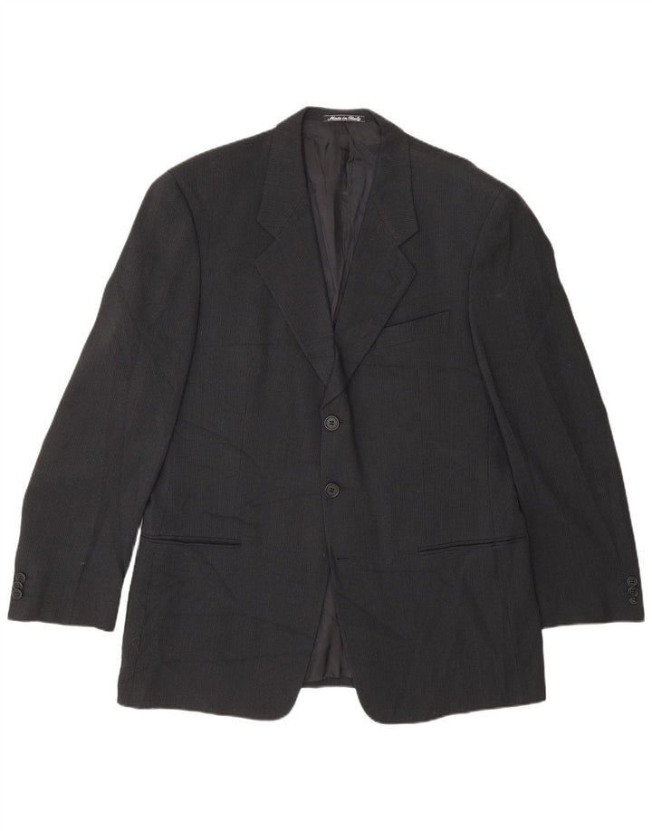 Giorgio Armani Mens 2 Button Blazer Jacket IT 52 XL Black Pinstripe