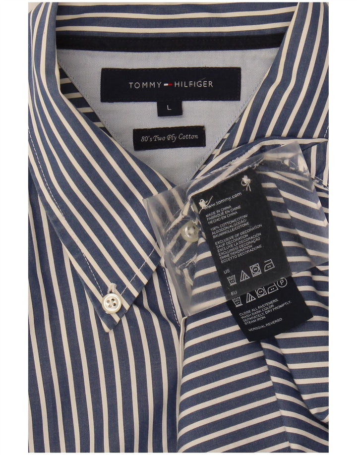 TOMMY HILFIGER Mens Shirt Large Navy Blue Striped Cotton