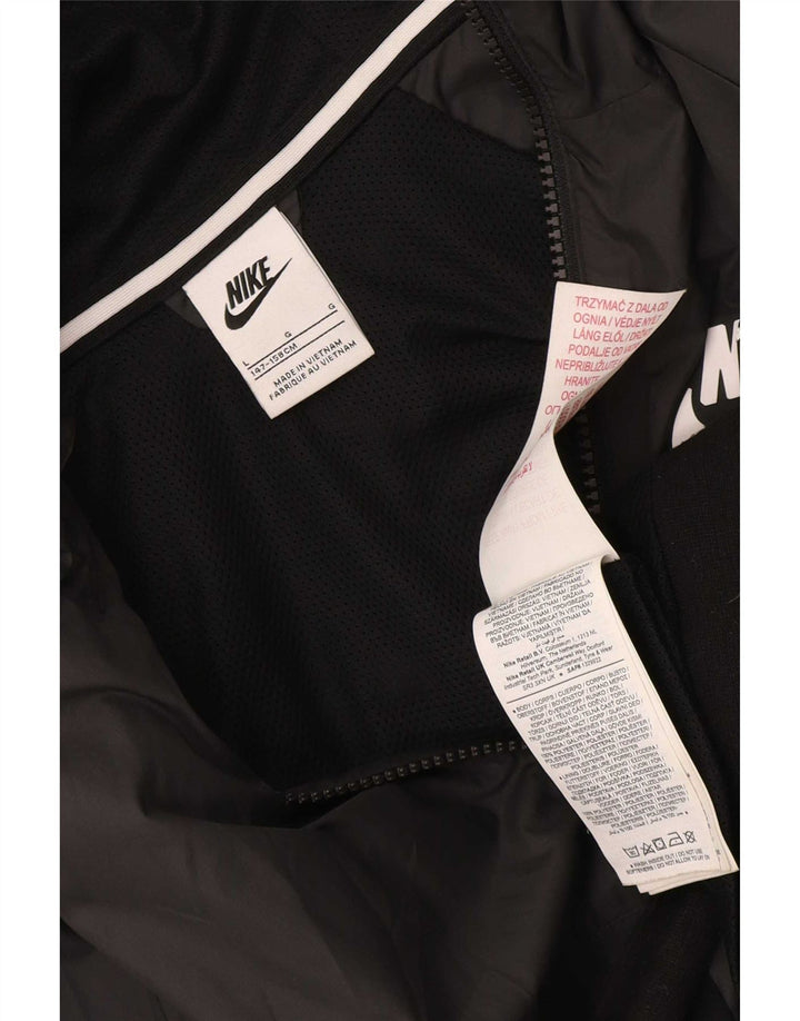Nike Boys Hooded Tracksuit Top Jacket 12-13 Years Large Black Polyester