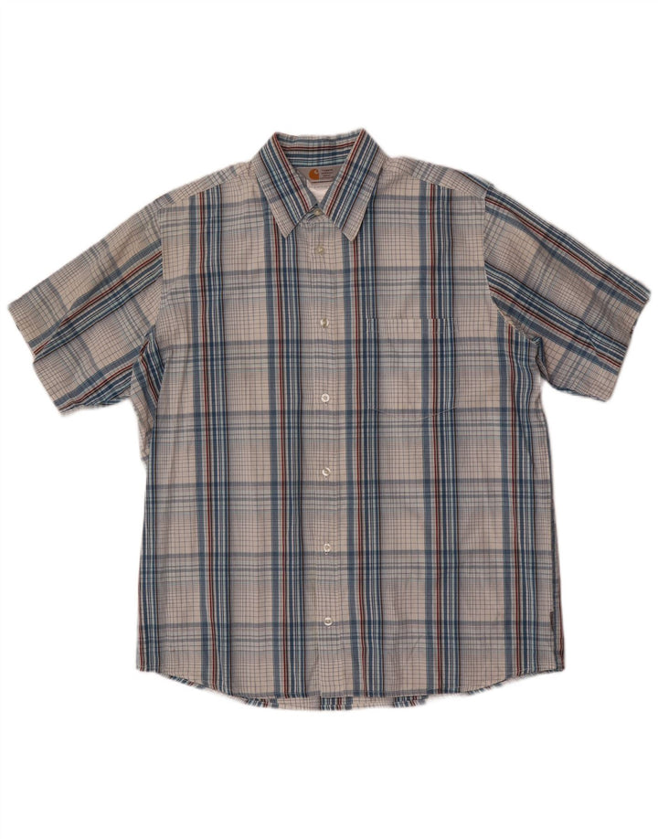 Carhartt Mens Short Sleeve Shirt Large Blue Check Cotton