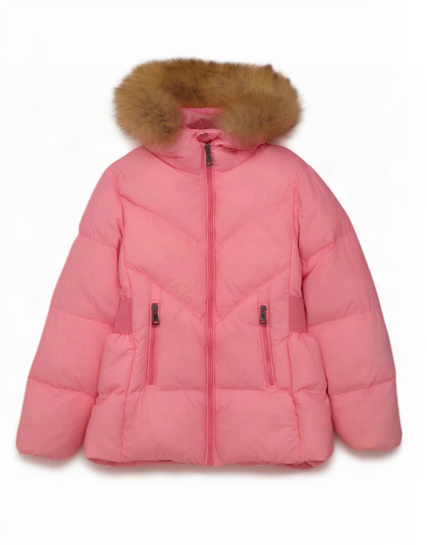 Giacca imbottita con cappuccio grafica per ragazze Moncler 7-8 anni rosa