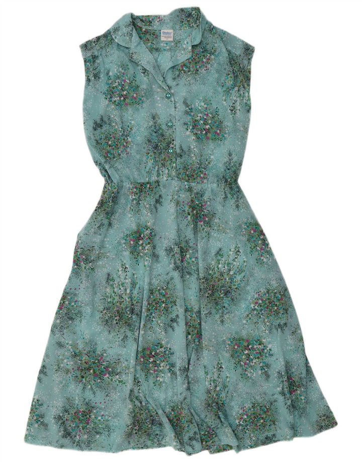 DIOLEN Womens Sleeveless A-Line Dress IT 44 Medium Blue Floral Polyester