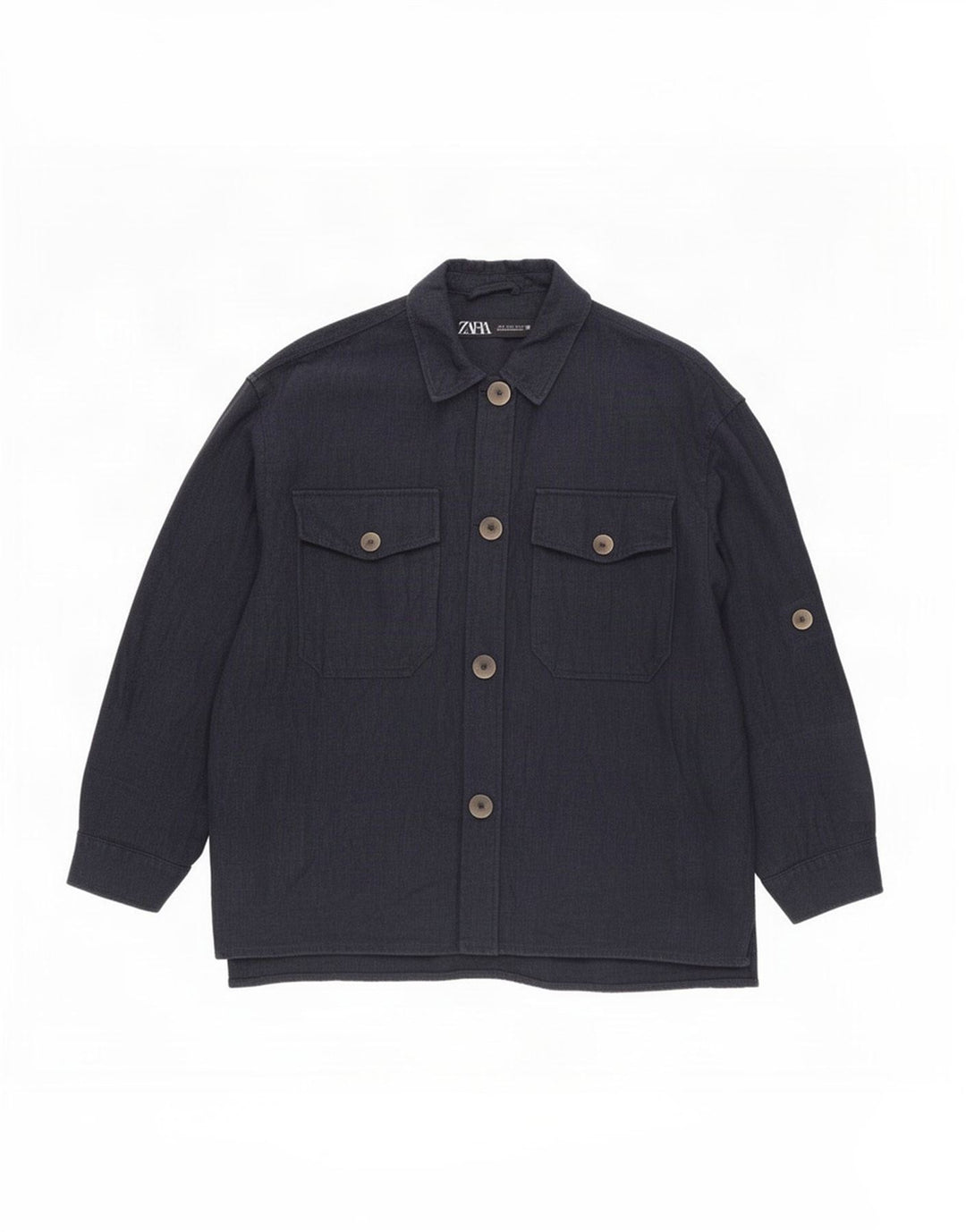 Zara Veste utilitaire surdimensionnée pour femme UK 10 Small Bleu marine Ramie