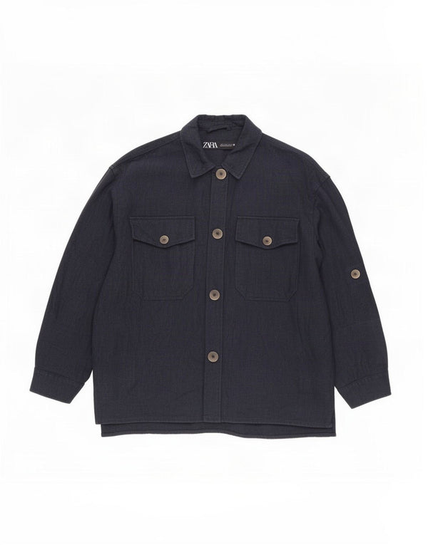 Zara Veste utilitaire surdimensionnée pour femme UK 10 Small Bleu marine Ramie