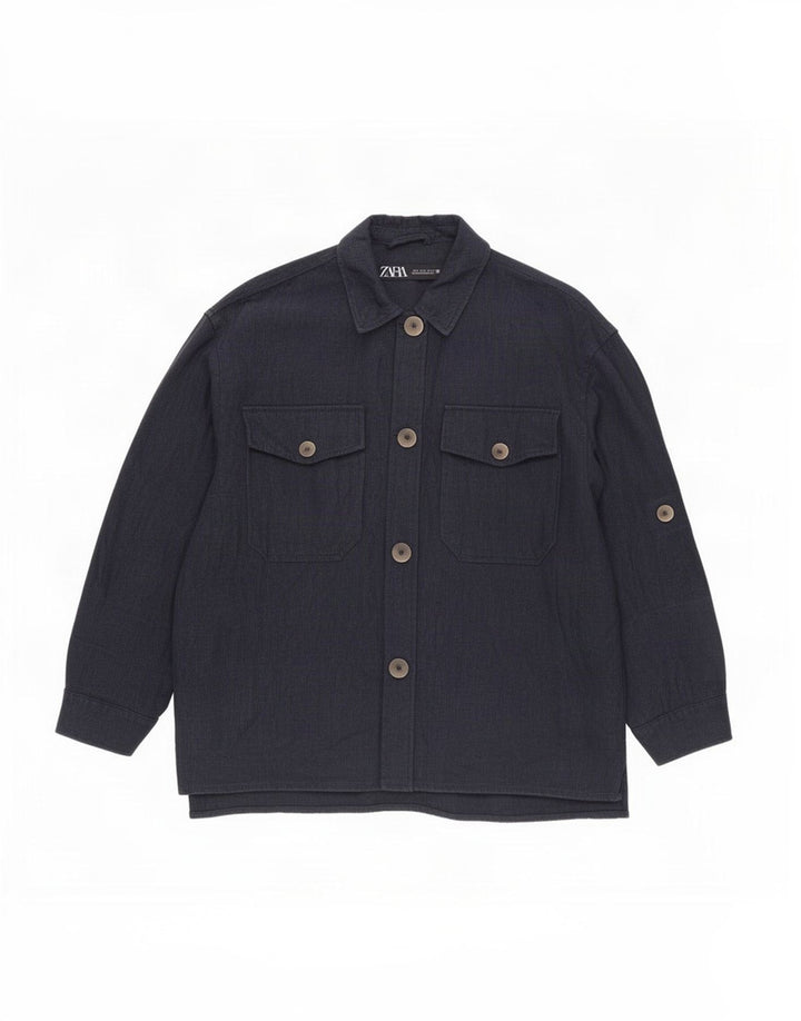 Zara Veste utilitaire surdimensionnée pour femme UK 10 Small Bleu marine Ramie