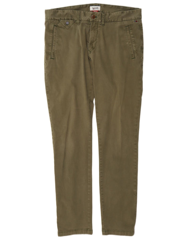 Tommy Hilfiger Mens Slim Chino Calças W34 L34 Algodão Cáqui