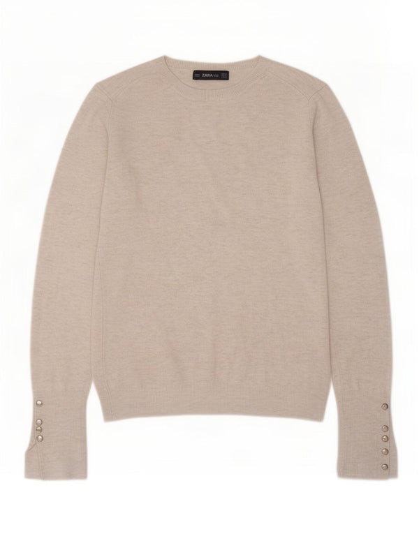 Zara Womens Crew Neck Jumper Sweater UK 12 Medium Grey Flecked Viscose