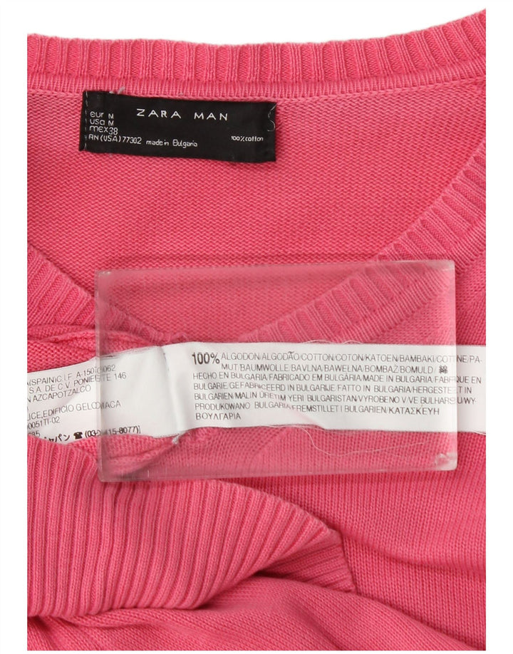 Maglione Zara da uomo con scollo a V in cotone rosa medio