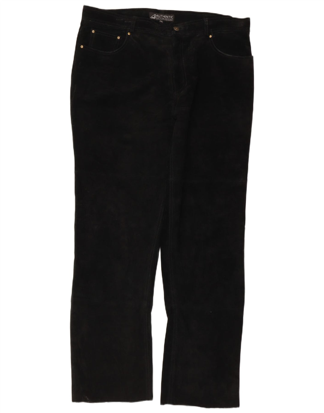 Authentic Mens Straight Suede Trousers 2XL W38 L32 Black Leather