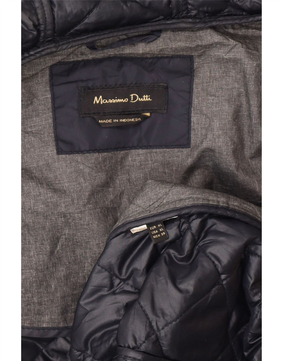 Massimo Dutti Womens Hooded Quilted Jacket UK 18 XL Navy Blue