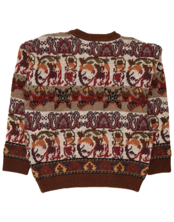 Fiume Pull à col rond pour homme IT 50 Acrylique Fair Isle Bordeaux moyen