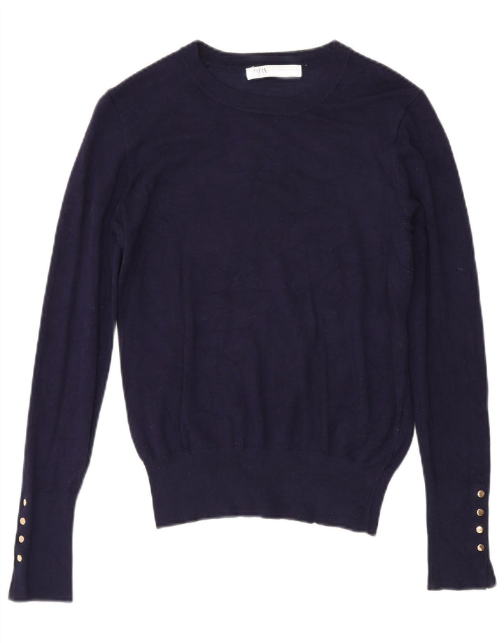 Zara Womens Boat Neck Jumper Sweater UK 12 Medium Navy Blue