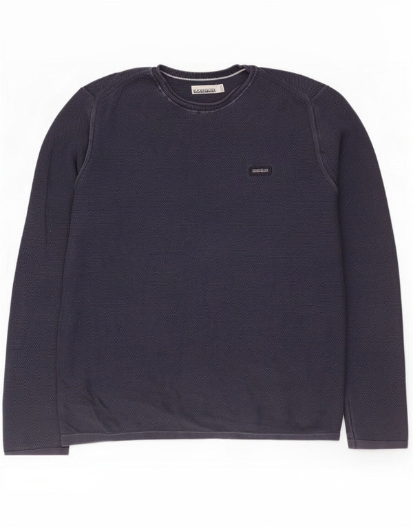 Napapijri Mens Crew Neck Jumper Sweater Medium Navy Blue Cotton