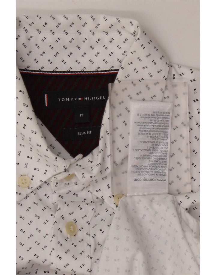 Tommy Hilfiger Mens Slim Fit Shirt Medium White Spotted Cotton