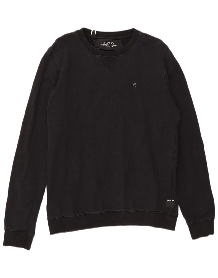 Replay Womens Sweatshirt Jumper UK 16 Large Black Cotton