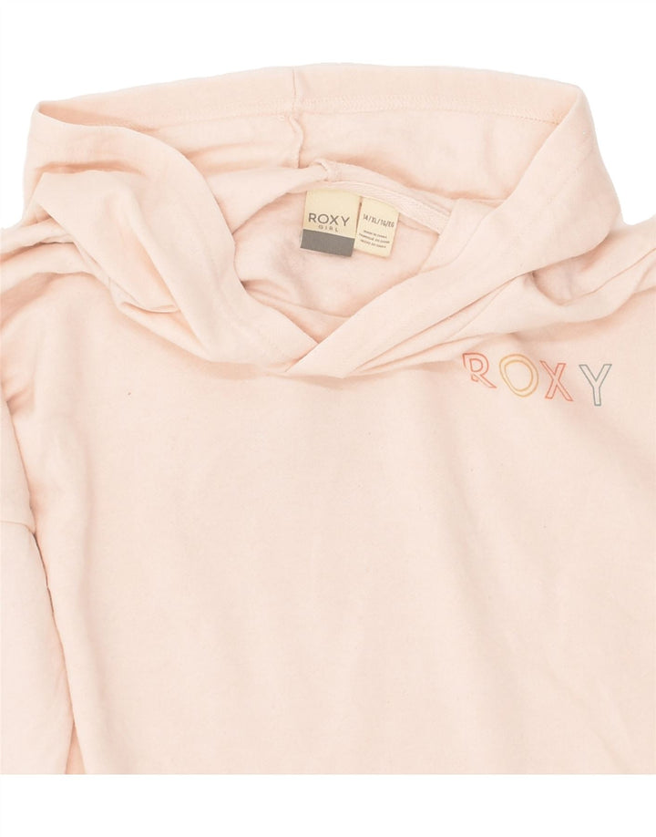 ROXY Girls Oversized Crop Graphic Hoodie Jumper 13-14 Years XL Pink Cotton | Vintage Roxy | Thrift | Second-Hand Roxy | Used Clothing | Messina Hembry 