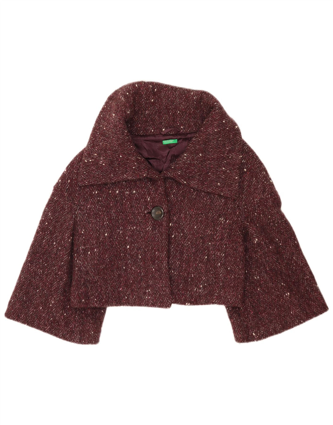 Benetton Womens Bolero Jacket IT 42 Medium Burgundy Flecked Wool