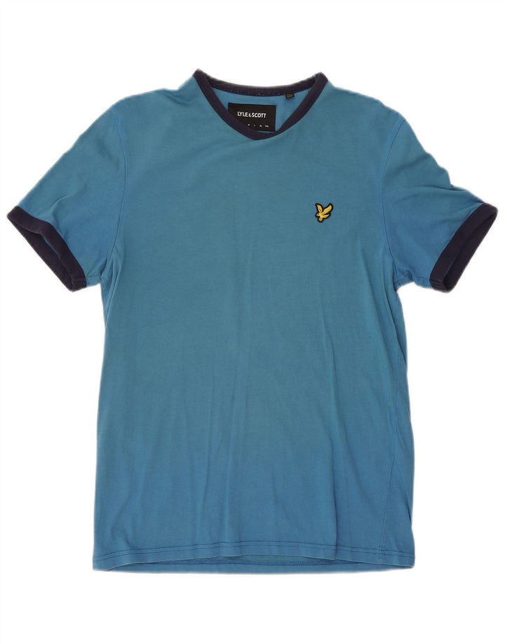 Lyle & Scott Mens T-Shirt Top Small Blue Colourblock Cotton