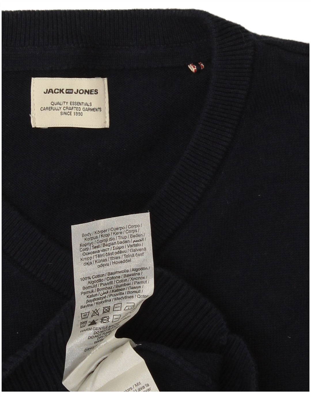 Jack & Jones Mens V-Neck Jumper Sweater Small Navy Blue Cotton