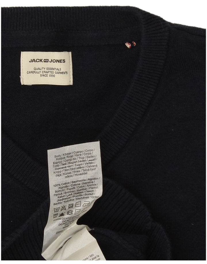 Jack & Jones Mens V-Neck Jumper Sweater Small Navy Blue Cotton