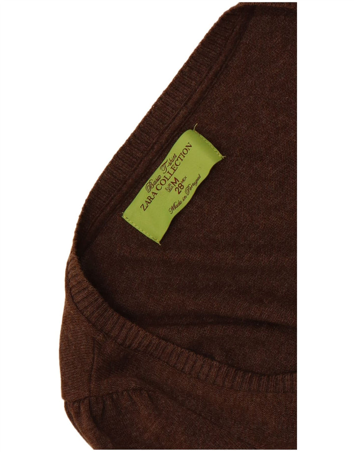 Zara Womens 3/4 Sleeve Cardigan Sweater UK 12 Medium Brown