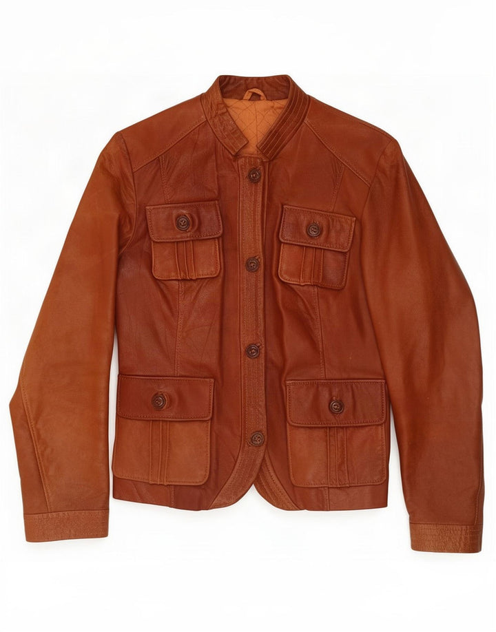 Vintage Damen Leder Utility Jacke UK 8 Small Braun