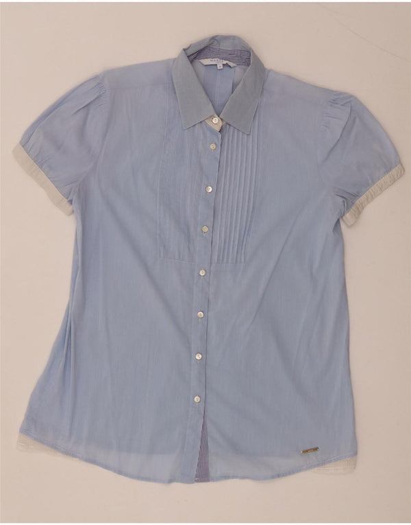Camisa smoking feminina de manga curta Marella IT 44 azul médio colorblock