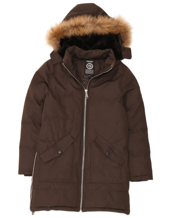 Geographical Norway Mens Hooded Padded Coat EU 38/40 Medium Brown Polyester