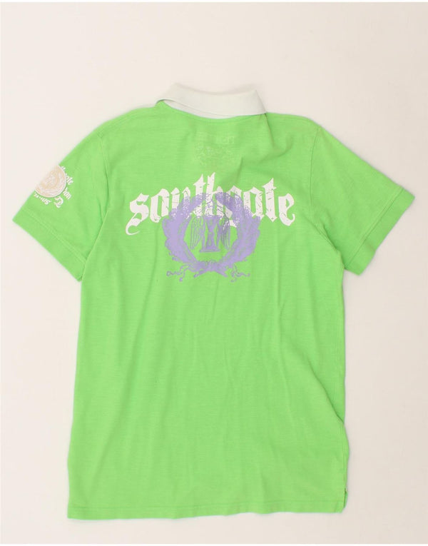 FISHBONE Mens Graphic Polo Shirt Large Green Cotton
