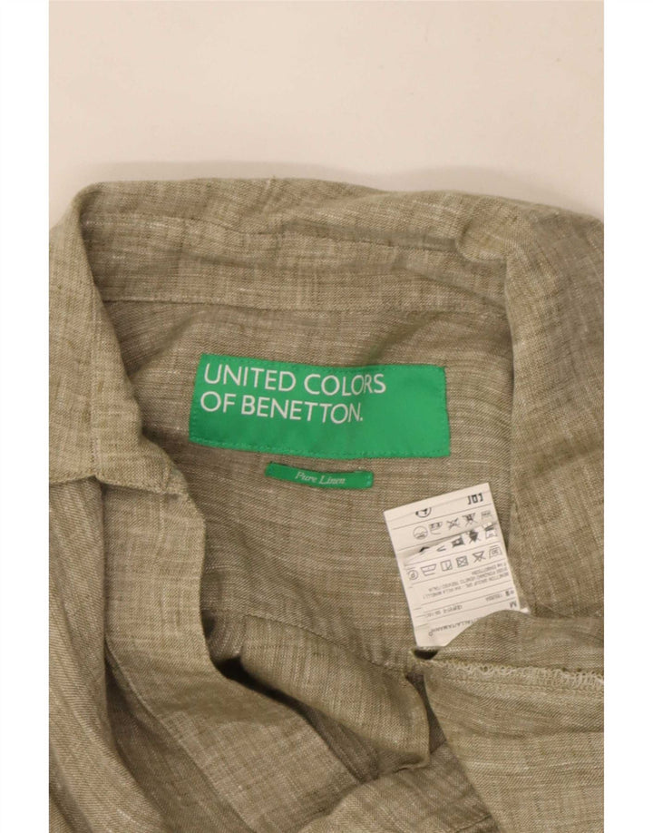 Benetton Dame A-Line Kjole UK 14 Medium Khaki Linen