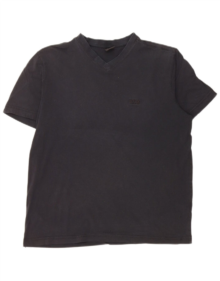 HUGO BOSS Mens T-Shirt Top Medium Navy Blue Cotton