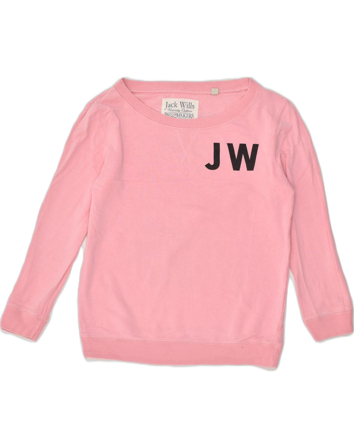 JACK WILLS Womens Graphic Sweatshirt Jumper UK 8 Small  Pink Cotton | Vintage Jack Wills | Thrift | Second-Hand Jack Wills | Used Clothing | Messina Hembry 