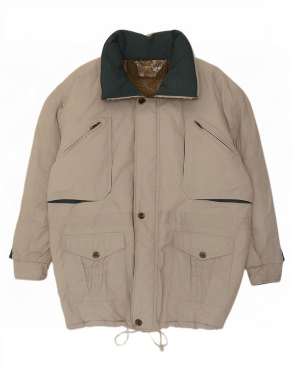 Vintage Mens Hooded Padded Jacket IT 56/58 3XL Grey Polyester