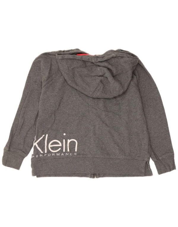 Calvin Klein Womens Graphic Zip Hoodie Sweater UK 16 Large Grey Cotton